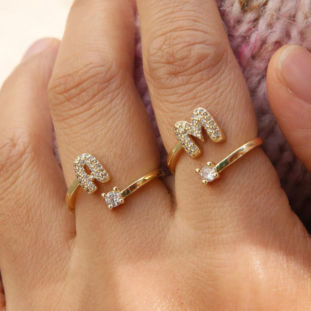 18K diamond initial letter copper rings