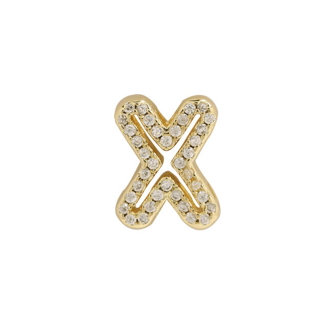 Hot sale diamond hollow initial letter charm diy copper bracelet