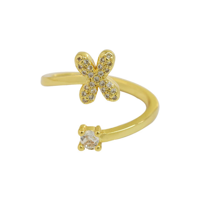18K diamond initial letter copper rings