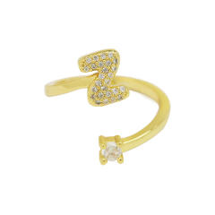 18K diamond initial letter copper rings