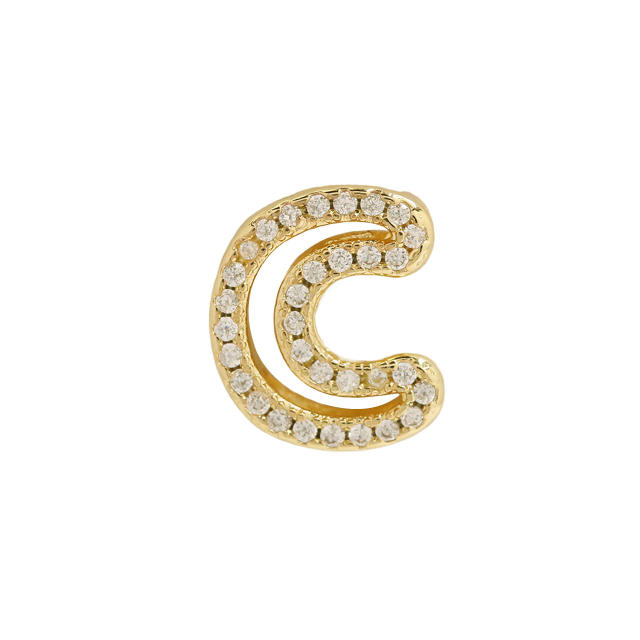 Hot sale diamond hollow initial letter charm diy copper bracelet