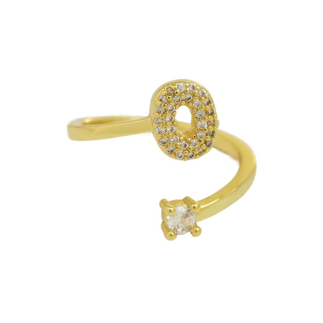 18K diamond initial letter copper rings