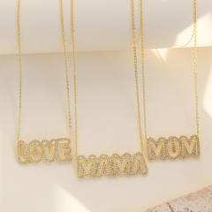 Real gold plated hollow love mama mom letter diamond necklace for mother's day