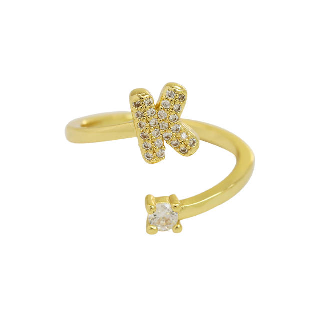 18K diamond initial letter copper rings