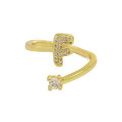 18K diamond initial letter copper rings