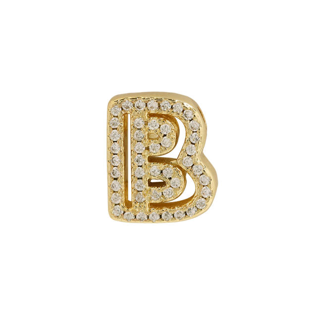 Hot sale diamond hollow initial letter charm diy copper bracelet