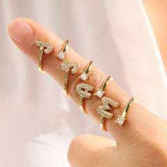 18K diamond initial letter copper rings