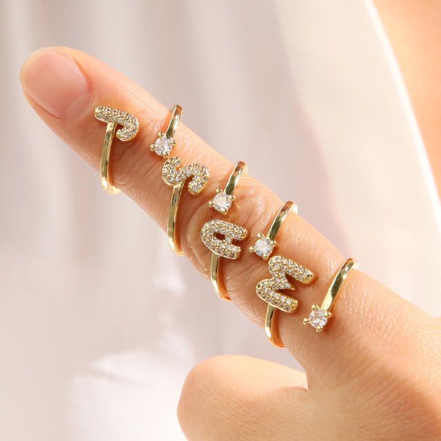 18K diamond initial letter copper rings