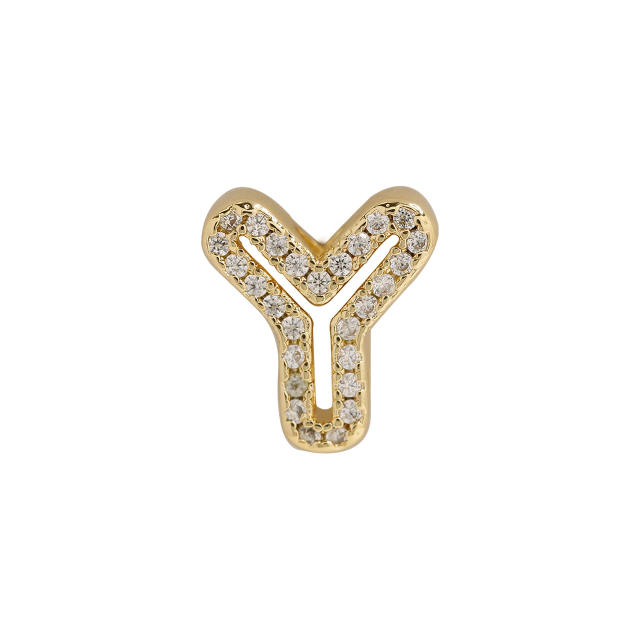 Hot sale diamond hollow initial letter charm diy copper bracelet