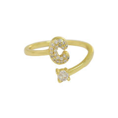 18K diamond initial letter copper rings