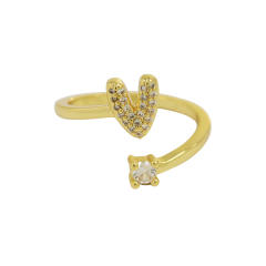 18K diamond initial letter copper rings