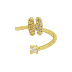 18K diamond initial letter copper rings