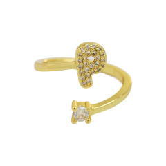 18K diamond initial letter copper rings