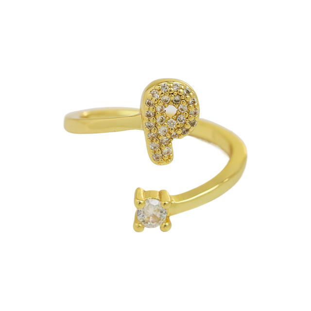 18K diamond initial letter copper rings