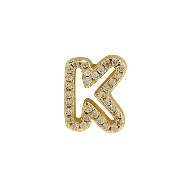 Hot sale diamond hollow initial letter charm diy copper bracelet