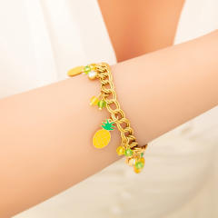 Sweet yellow enamel pineapple charm stainless steel bracelet