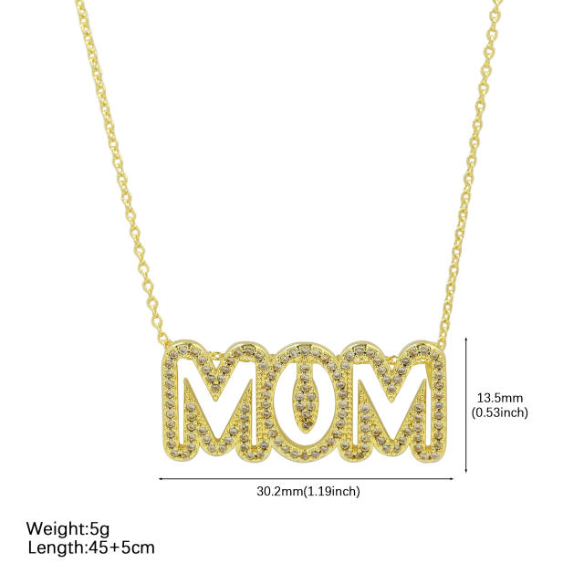 Real gold plated hollow love mama mom letter diamond necklace for mother's day