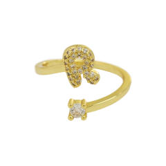 18K diamond initial letter copper rings