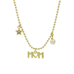 Cross Border Hot Sale 18k Gold Color Brass Zircon Mother's Day Pearl Necklace