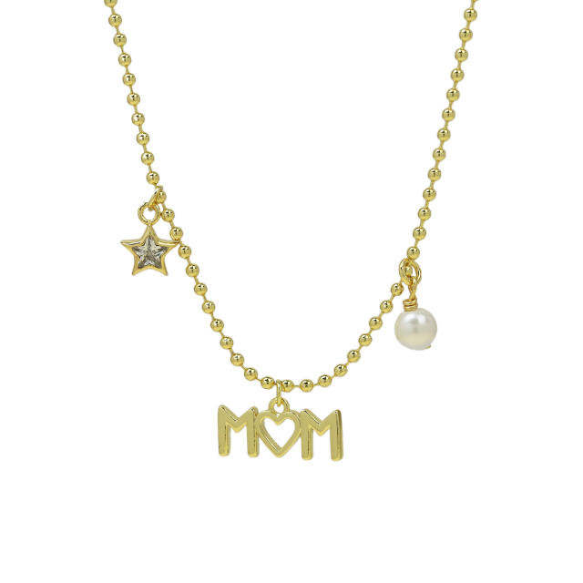 Cross Border Hot Sale 18k Gold Color Brass Zircon Mother's Day Pearl Necklace