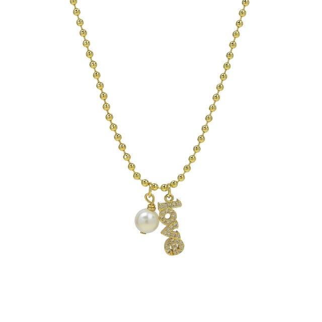 Cross Border Hot Sale 18k Gold Color Brass Zircon Mother's Day Pearl Necklace