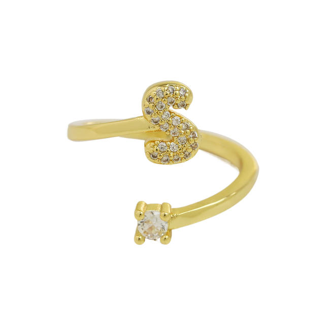 18K diamond initial letter copper rings