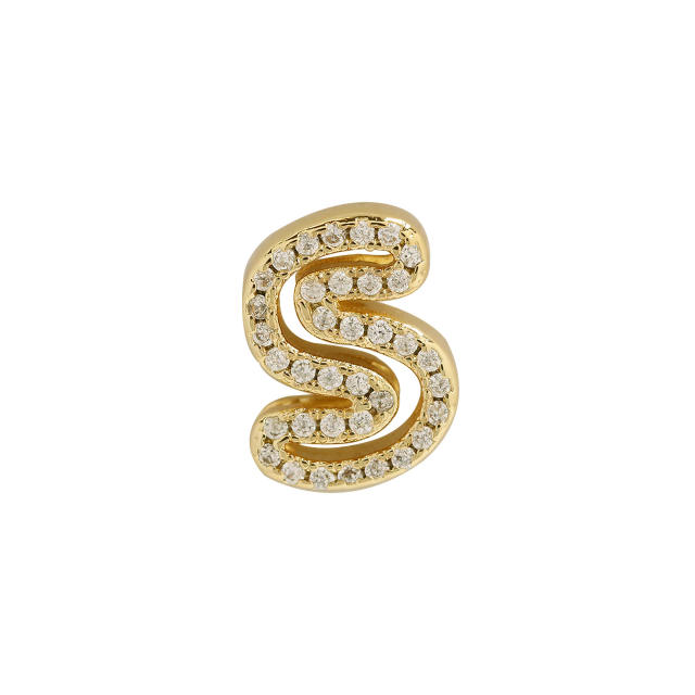 Hot sale diamond hollow initial letter charm diy copper bracelet