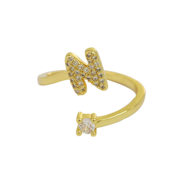 18K diamond initial letter copper rings
