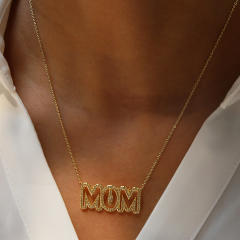Real gold plated hollow love mama mom letter diamond necklace for mother's day