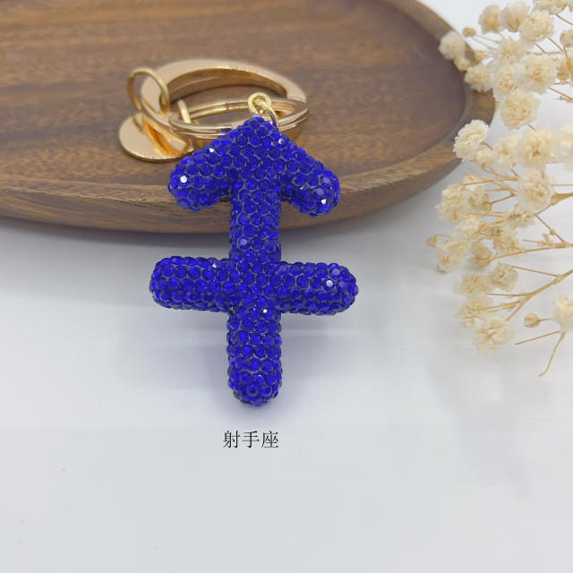 New Twelve Constellations full diamond colorful zodiac Keychain