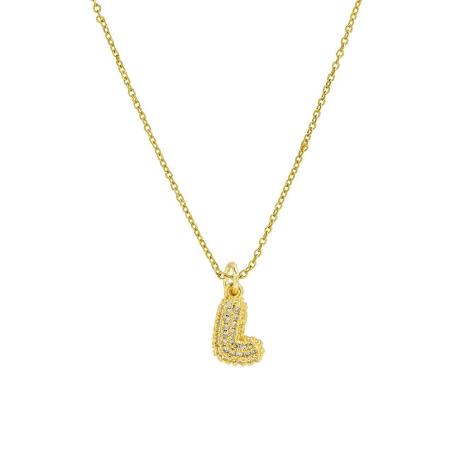 New 18k brass micro-inlaid bubble letter small size 26 English letters initial letter pendant necklace