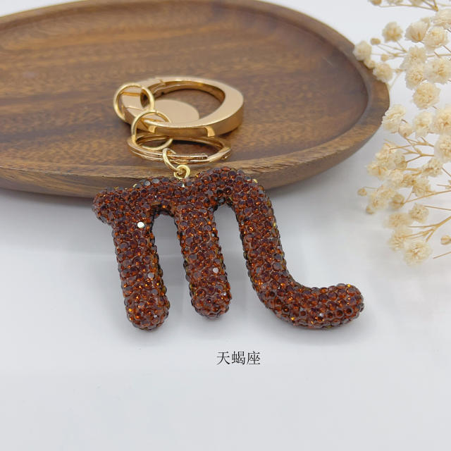 New Twelve Constellations full diamond colorful zodiac Keychain