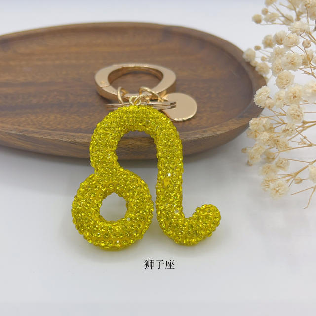 New Twelve Constellations full diamond colorful zodiac Keychain