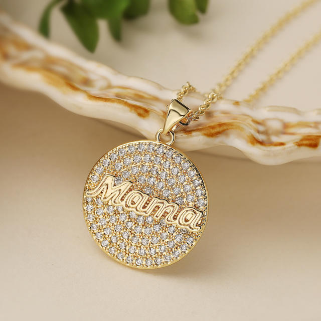 18K gold plated diamond mama letter pendant copper necklace