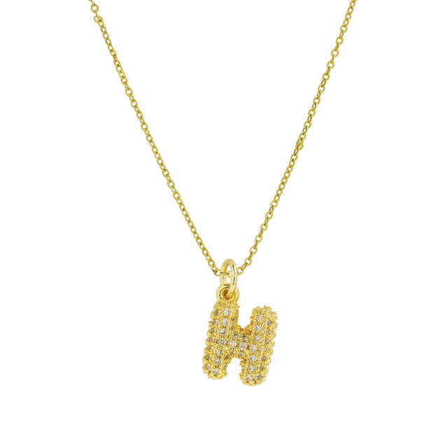 New 18k brass micro-inlaid bubble letter small size 26 English letters initial letter pendant necklace