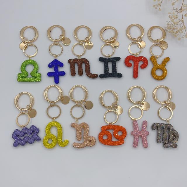 New Twelve Constellations full diamond colorful zodiac Keychain