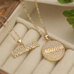 18K gold plated diamond mama letter pendant copper necklace