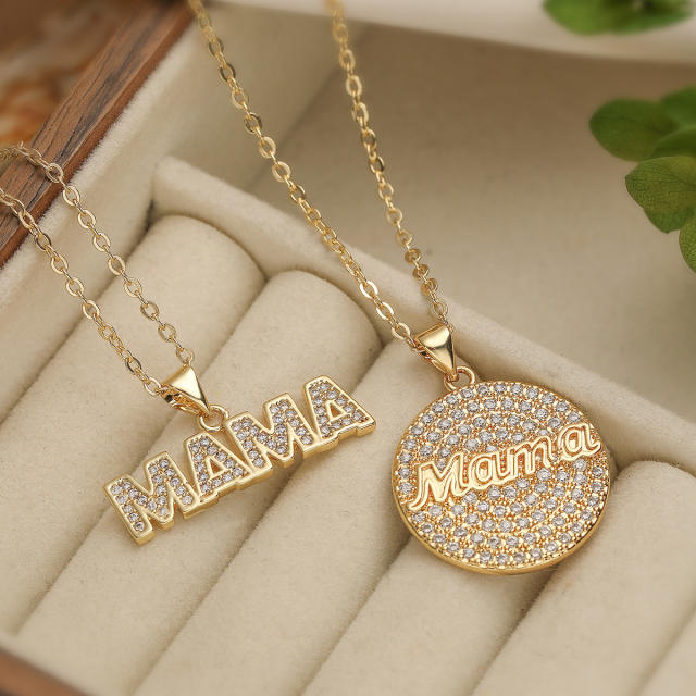 18K gold plated diamond mama letter pendant copper necklace