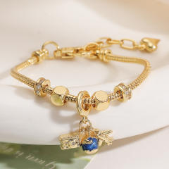 Copper Plated 18K Gold Zircon Oil Drop Aircraft Travel Pendant Bracelet