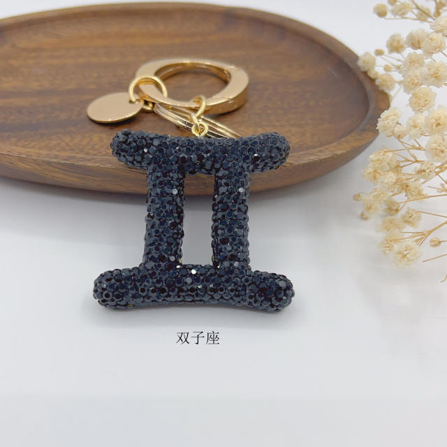 New Twelve Constellations full diamond colorful zodiac Keychain