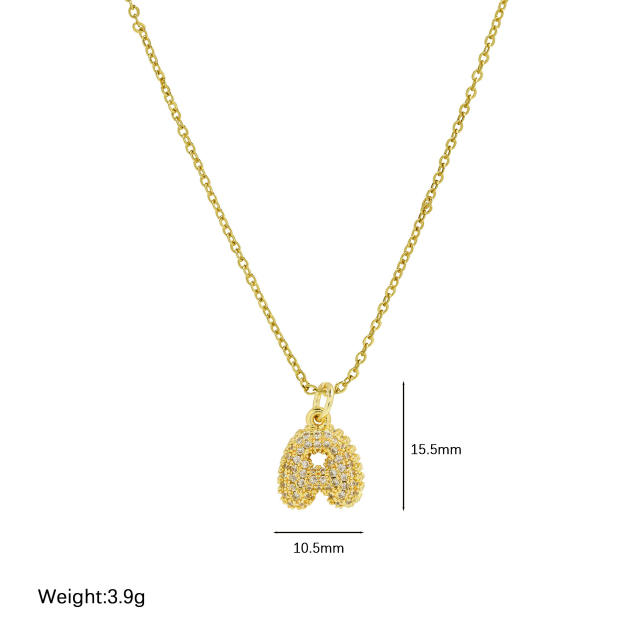 New 18k brass micro-inlaid bubble letter small size 26 English letters initial letter pendant necklace