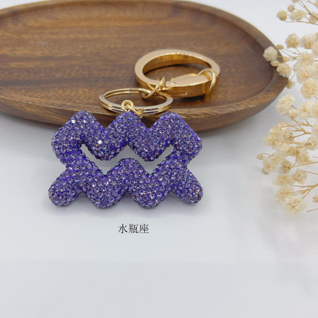 New Twelve Constellations full diamond colorful zodiac Keychain
