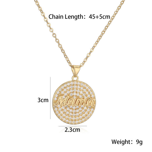 18K gold plated diamond mama letter pendant copper necklace