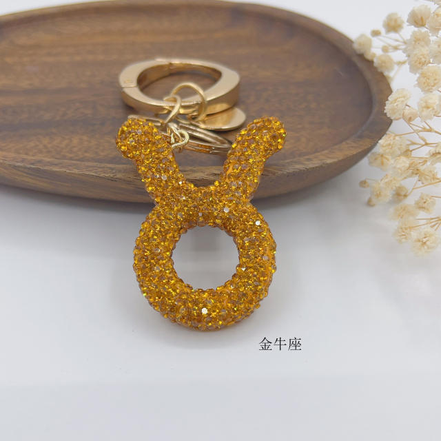 New Twelve Constellations full diamond colorful zodiac Keychain