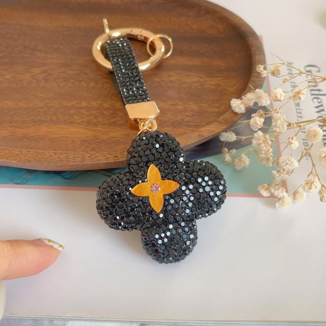 New creative diamond-encrusted four-leaf clover DIY keychain