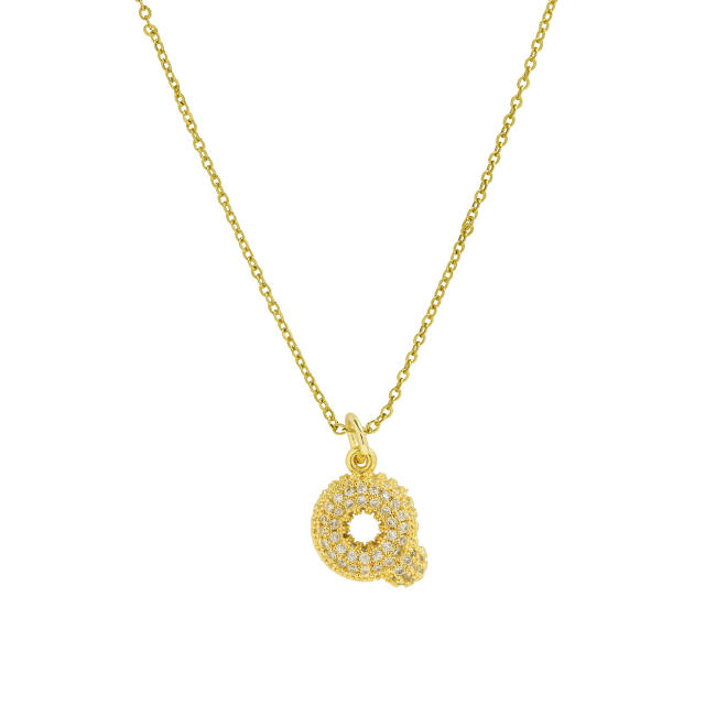 New 18k brass micro-inlaid bubble letter small size 26 English letters initial letter pendant necklace
