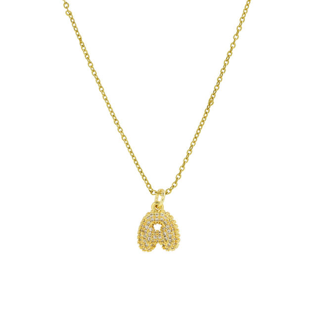 New 18k brass micro-inlaid bubble letter small size 26 English letters initial letter pendant necklace