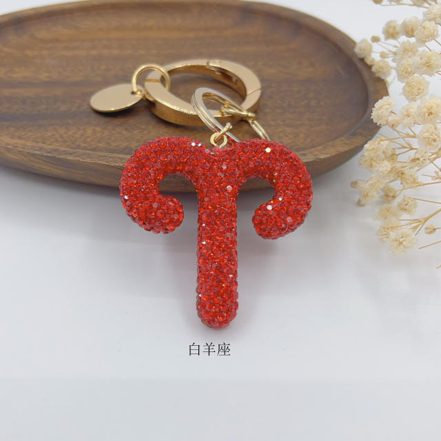 New Twelve Constellations full diamond colorful zodiac Keychain