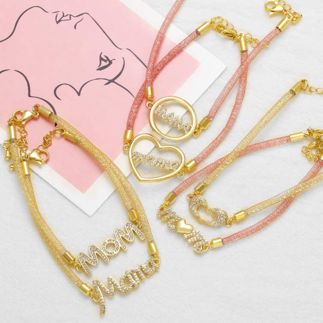 Hot sale hollow out heart diamond mother's day bracelet