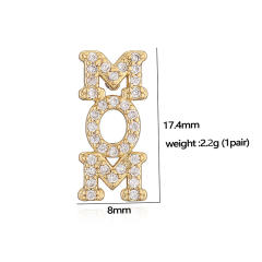 Delicate mom letter diamond pearl bead copper studs earrings